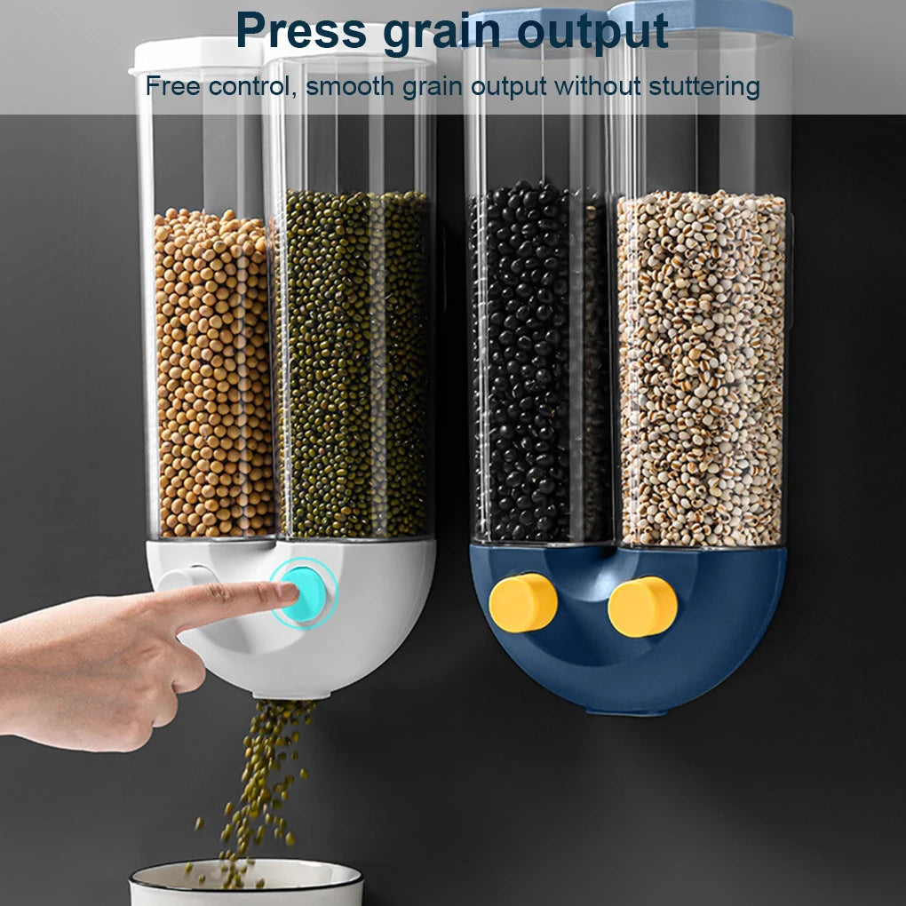 Space-Saving Wall-Mounted Cereal Dispenser with Easy Press & Dual Bins