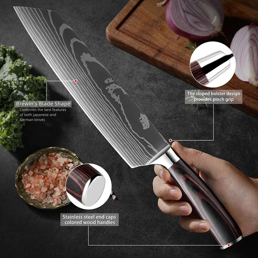 XITUO Kitchen Knife Set (1-9 Pcs) - 7Cr17Mov Stainless Steel Chef, Santoku, and Fruit Knives with Ergonomic Pakkawood Handles