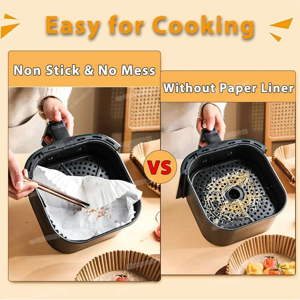 50/100Pcs Non-Stick Disposable Air Fryer Paper Liners – Round Baking Sheets