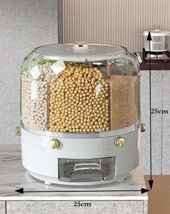 360° Rotating Kitchen Storage Box & Rice Dispenser - Sealed Grain Container