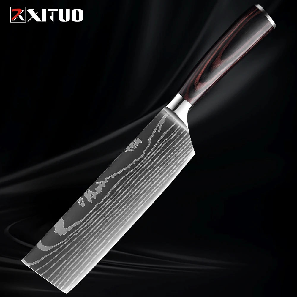 XITUO Kitchen Knife Set (1-9 Pcs) - 7Cr17Mov Stainless Steel Chef, Santoku, and Fruit Knives with Ergonomic Pakkawood Handles