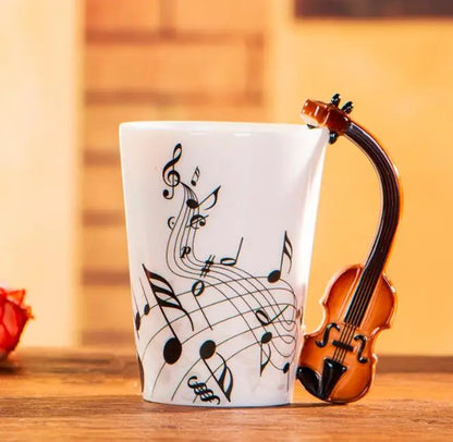 240ml Creative Music Ceramic Mug – Guitar/Violin Handle Coffee & Tea Cup - My Dream Kitchen