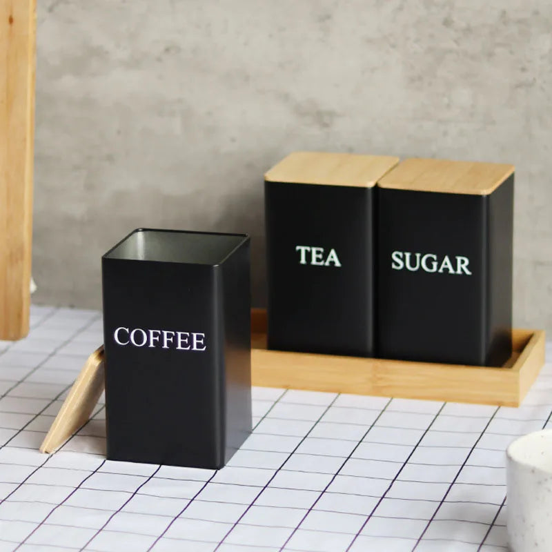 Metal Storage Jar with Bamboo Lid – Stylish Tea, Coffee, and Sugar Container