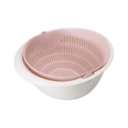 Removable Double-Layer Fruit and Vegetable Draining Basket – Rotating Kitchen Tray