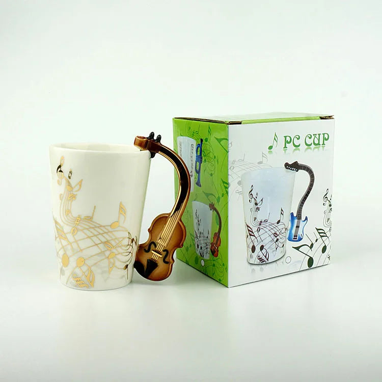 240ml Creative Music Ceramic Mug – Guitar/Violin Handle Coffee & Tea Cup - My Dream Kitchen