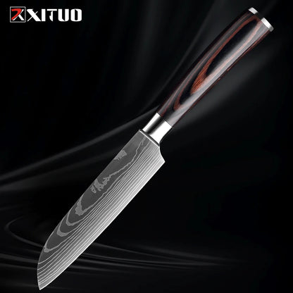 XITUO Kitchen Knife Set (1-9 Pcs) - 7Cr17Mov Stainless Steel Chef, Santoku, and Fruit Knives with Ergonomic Pakkawood Handles