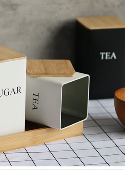 Metal Storage Jar with Bamboo Lid – Stylish Tea, Coffee, and Sugar Container