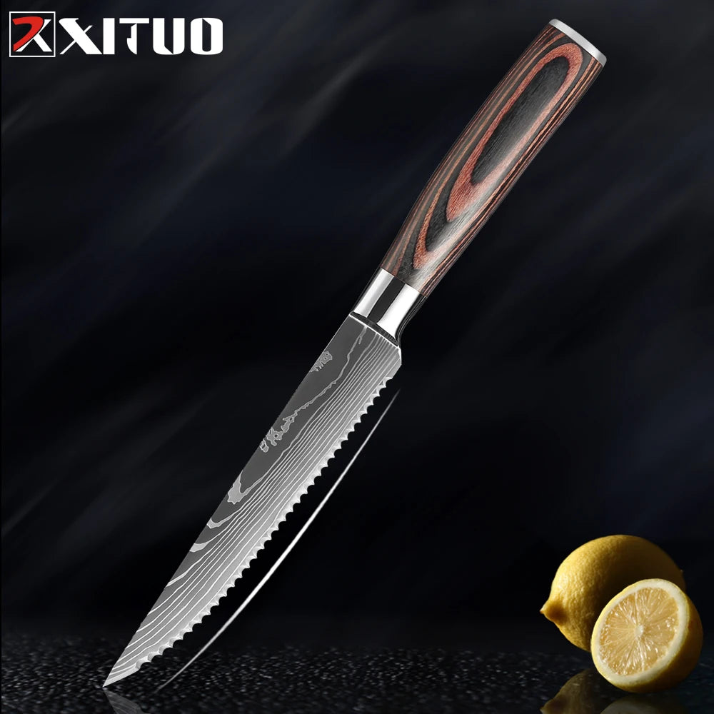 XITUO Kitchen Knife Set (1-9 Pcs) - 7Cr17Mov Stainless Steel Chef, Santoku, and Fruit Knives with Ergonomic Pakkawood Handles