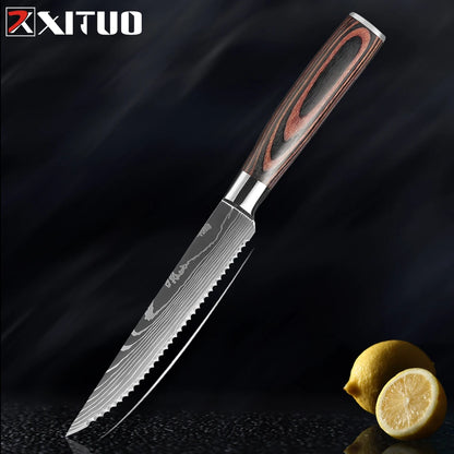 XITUO Kitchen Knife Set (1-9 Pcs) - 7Cr17Mov Stainless Steel Chef, Santoku, and Fruit Knives with Ergonomic Pakkawood Handles