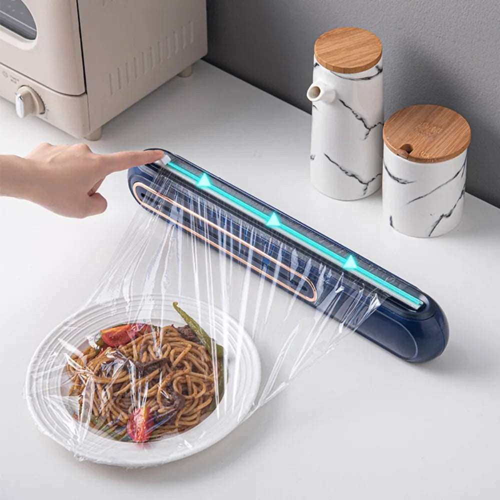 Food Plastic Wrap Dispenser & Cutter - Convenient Kitchen Storage Box