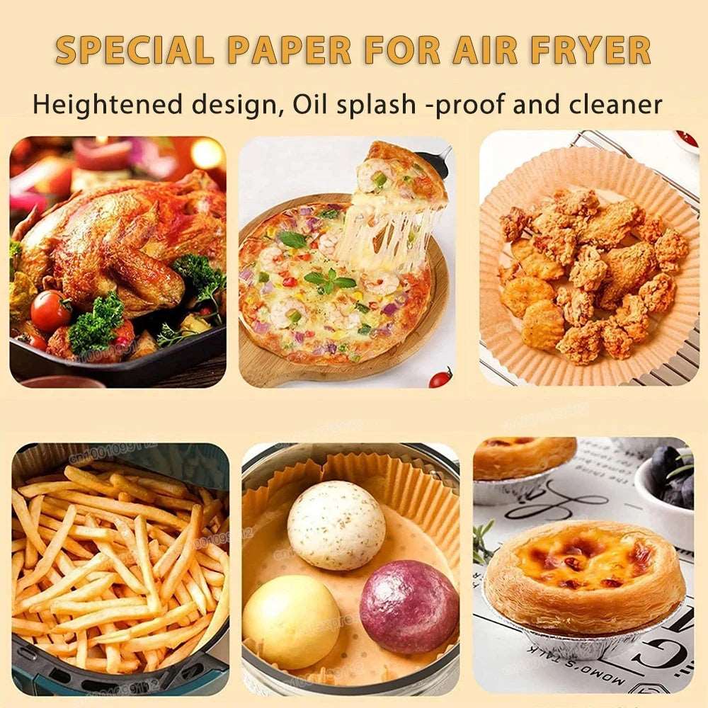 50/100Pcs Non-Stick Disposable Air Fryer Paper Liners – Round Baking Sheets