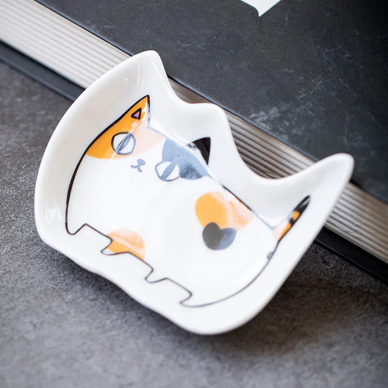 1PC Japanese Cat Ceramic Incense Tray & Seasoning Dish - Cute Animal Design