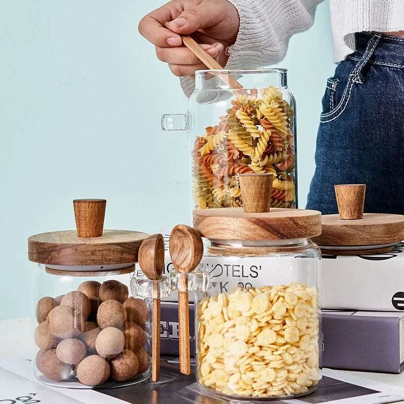 Moisture-Proof Glass Storage Jar with Wooden Lid