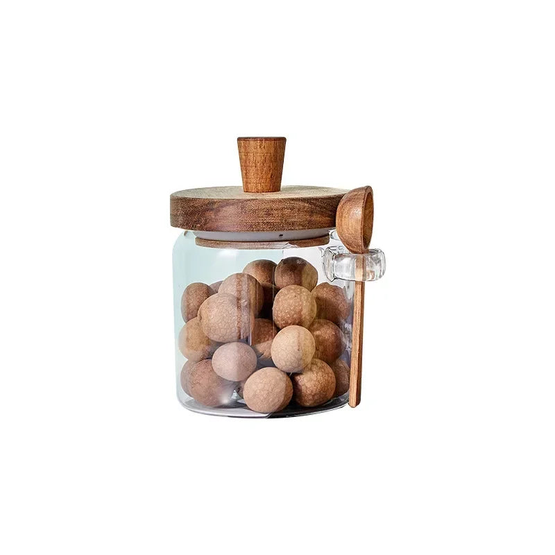 Moisture-Proof Glass Storage Jar with Wooden Lid