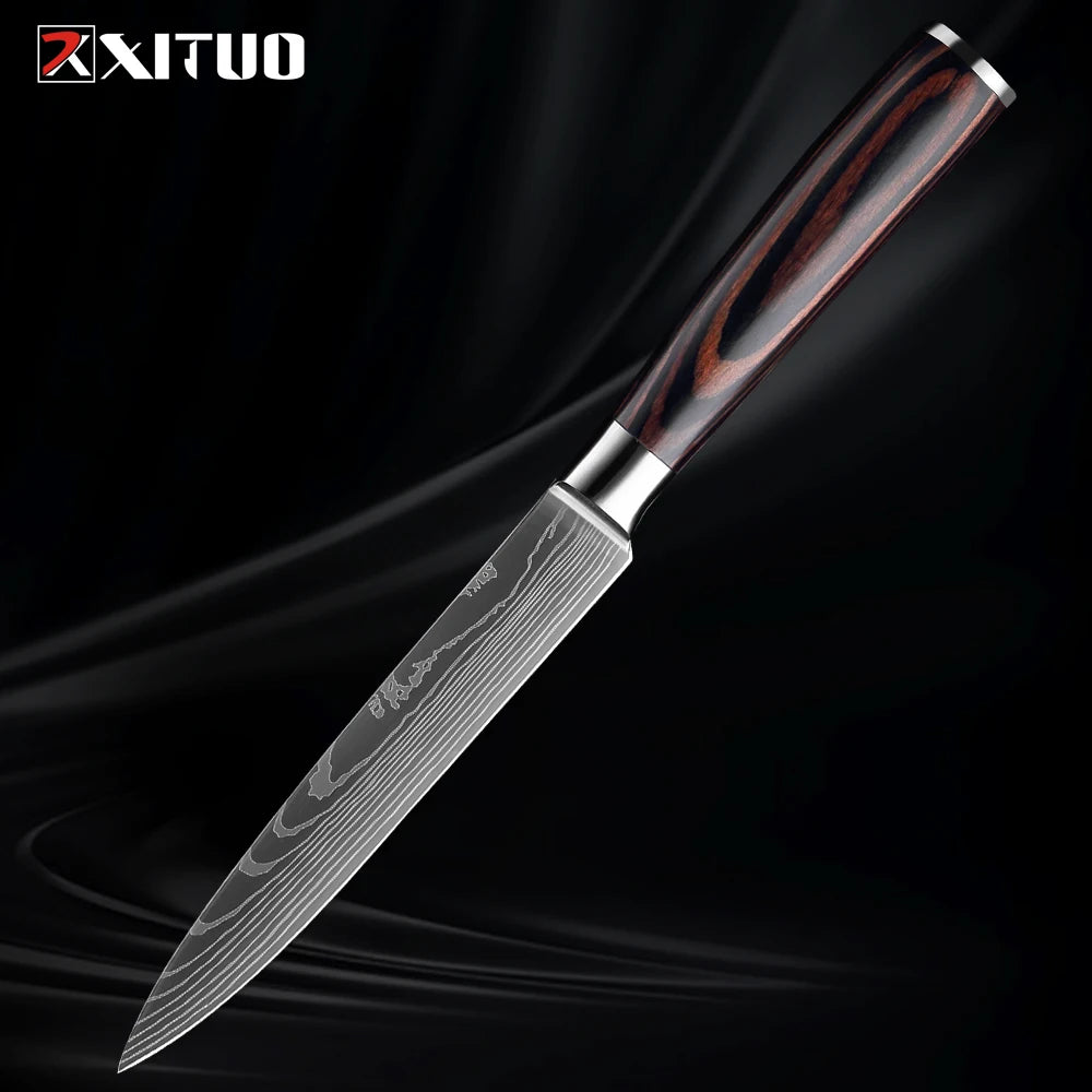 XITUO Kitchen Knife Set (1-9 Pcs) - 7Cr17Mov Stainless Steel Chef, Santoku, and Fruit Knives with Ergonomic Pakkawood Handles