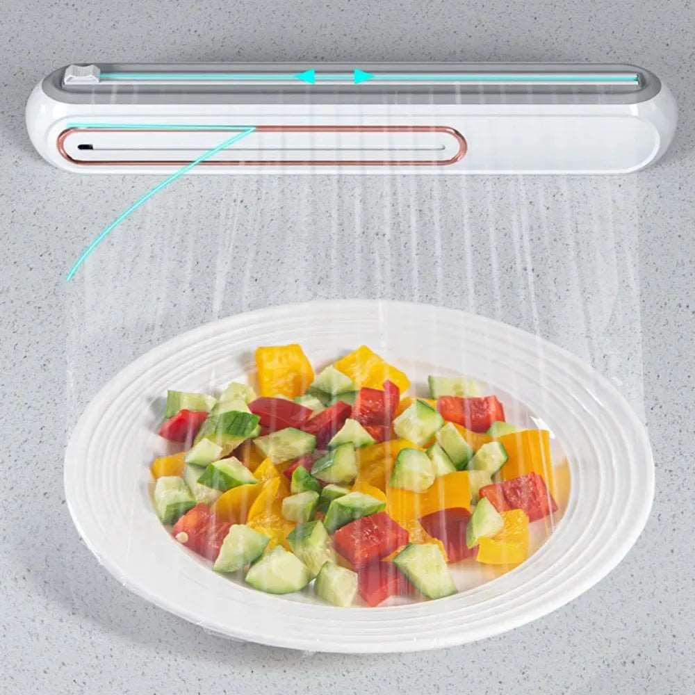 Food Plastic Wrap Dispenser & Cutter - Convenient Kitchen Storage Box