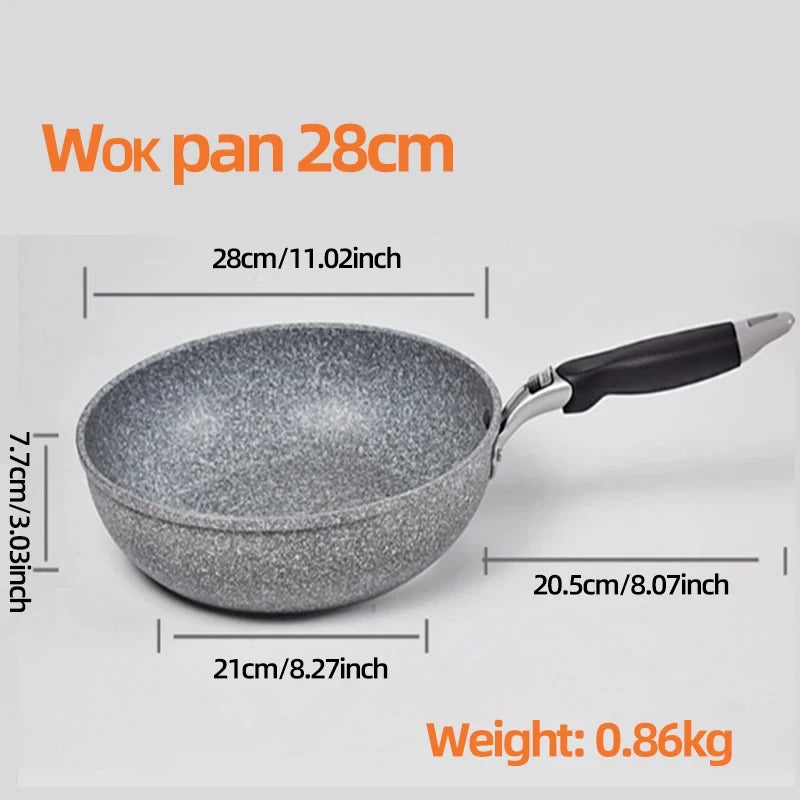 Durable Stone Frying Pan – Non-Stick Wok Skillet for Gas & Induction, 20-28cm - My Dream Kitchen