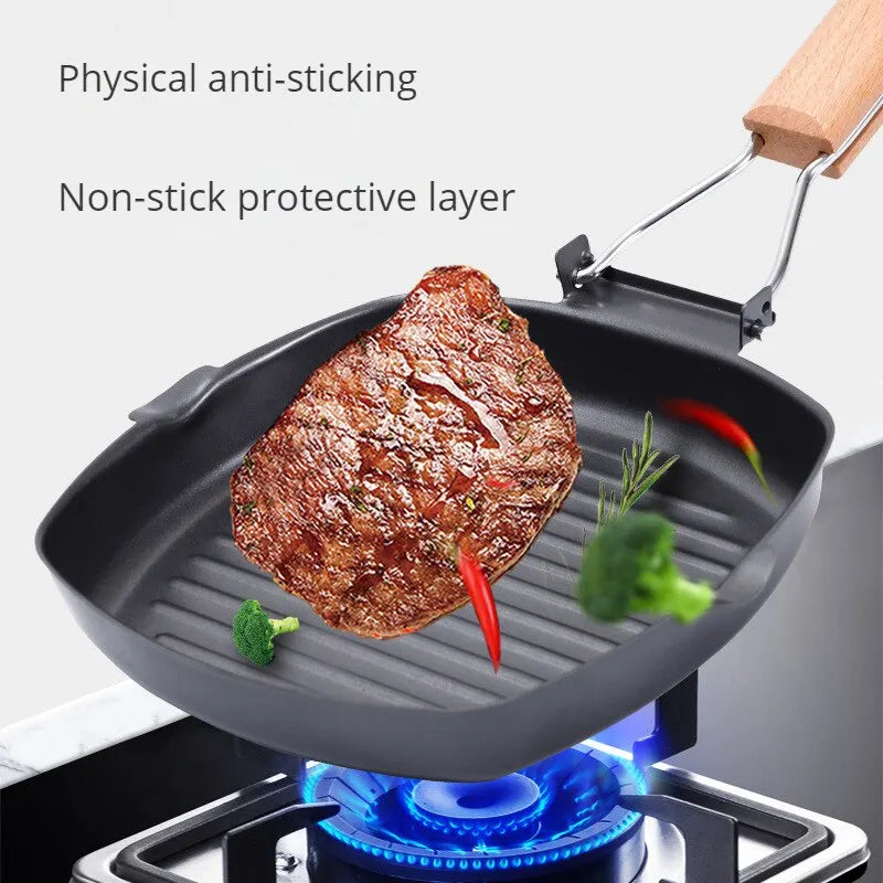 The Foldable Portable Grill Pan with Wooden Handle – Your Ultimate Outdoor Cooking Companion!