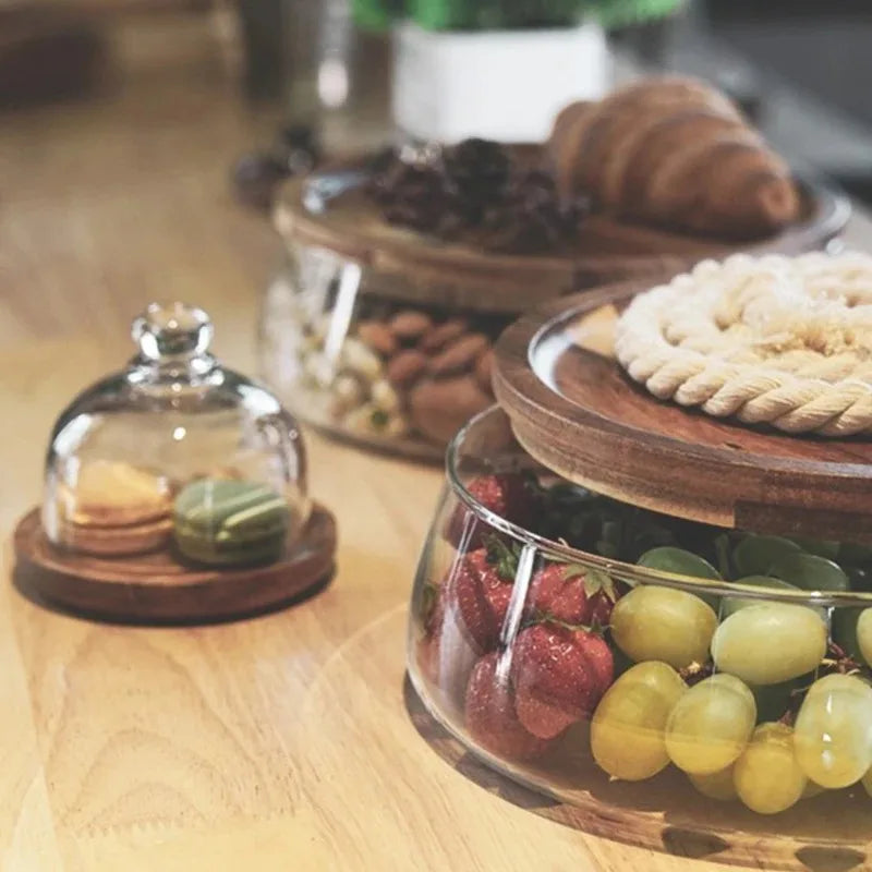 Creative Glass Food Storage Containers with Wooden Lid