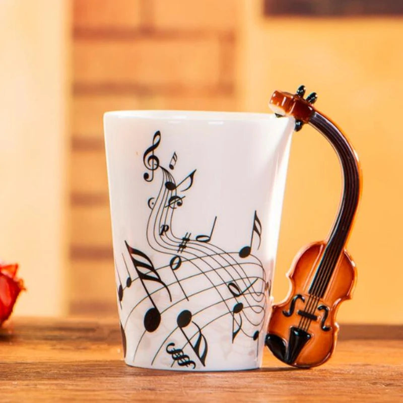 240ml Creative Music Ceramic Mug – Guitar/Violin Handle Coffee & Tea Cup - My Dream Kitchen