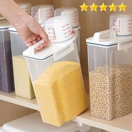 Rice and Grains Food Storage Canister – Moisture-Proof and Insect-Proof Container with Measuring Cup