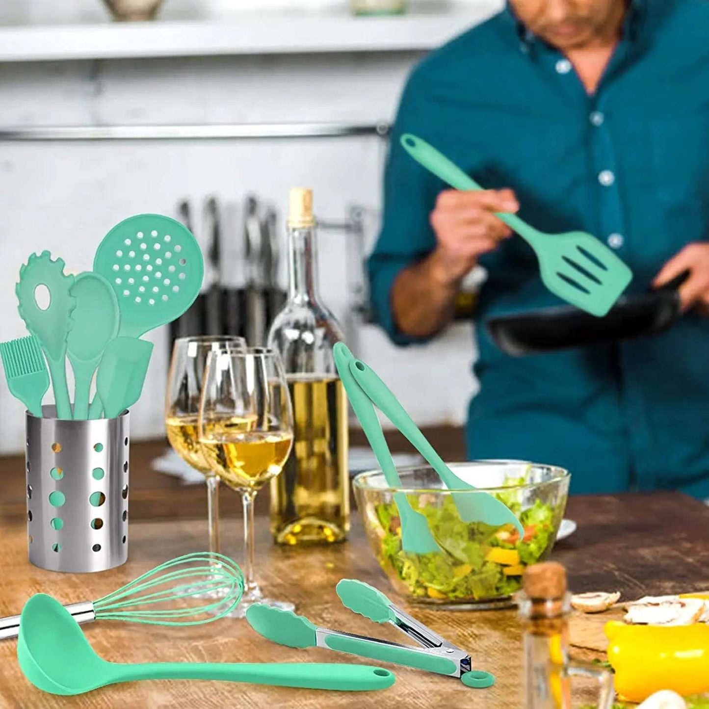 Silicone Kitchen Cooking Utensils Set – Spatula & Pasta Tools - My Dream Kitchen