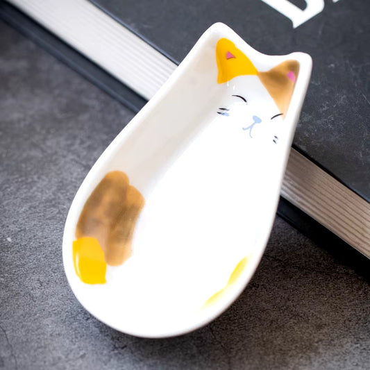 1PC Japanese Cat Ceramic Incense Tray & Seasoning Dish - Cute Animal Design