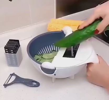 9-in-1 Vegetable Cutter & Drain Basket – Multifunctional Kitchen Tool