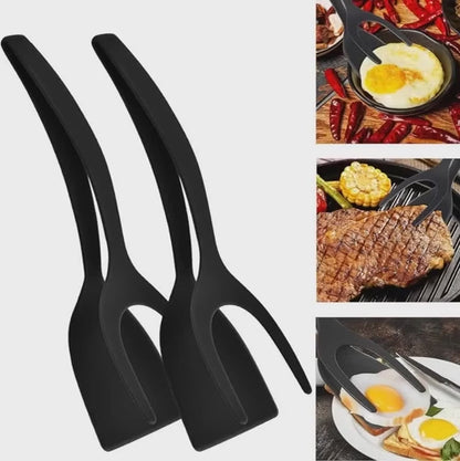 Nylon Flip Tongs & Spatula for Eggs & Steak 2-in-1